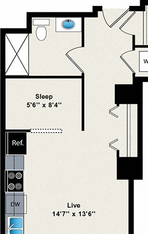 0 Bed 1 Bath Convertible 458 Floor Plan 0 Bed 1 Bath Convertible 458 Floor Plan at Reside on Green Street Apartments, Chicago, IL